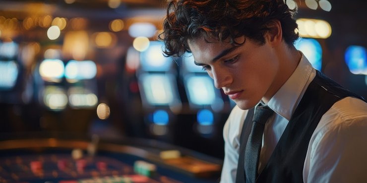 Pengguna memegang smartphone dengan antarmuka situs bettingan dengan olahraga dan taruhan live