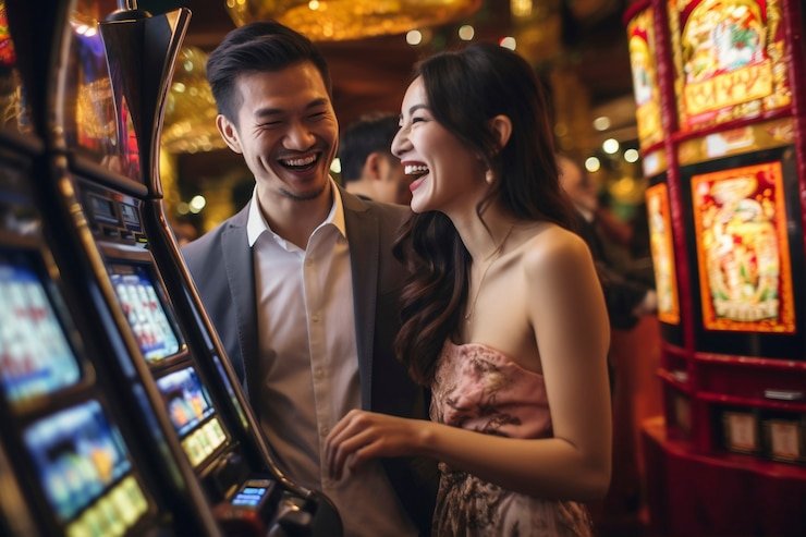 Dealer croupier wanita memimpin permainan roulette langsung dengan antusiasme